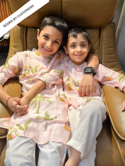 Elephant In Circus Print Pure Muslin Silk Kurta Pajama Set