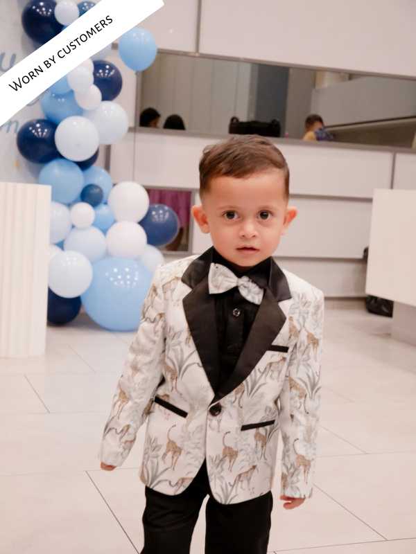 White Leopard Printed Pure Linen Blazer Set