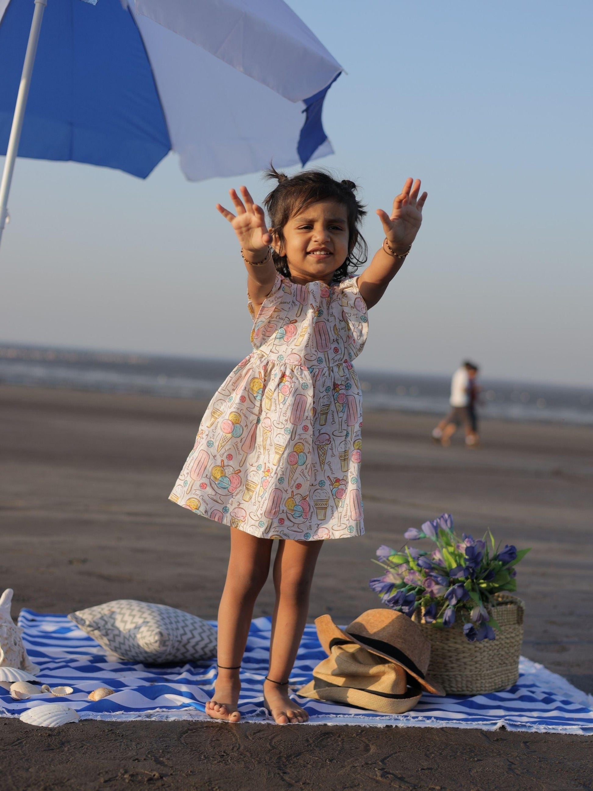 Icecream and Candies Print Pure Linen Dress - Funny Bones Clothings