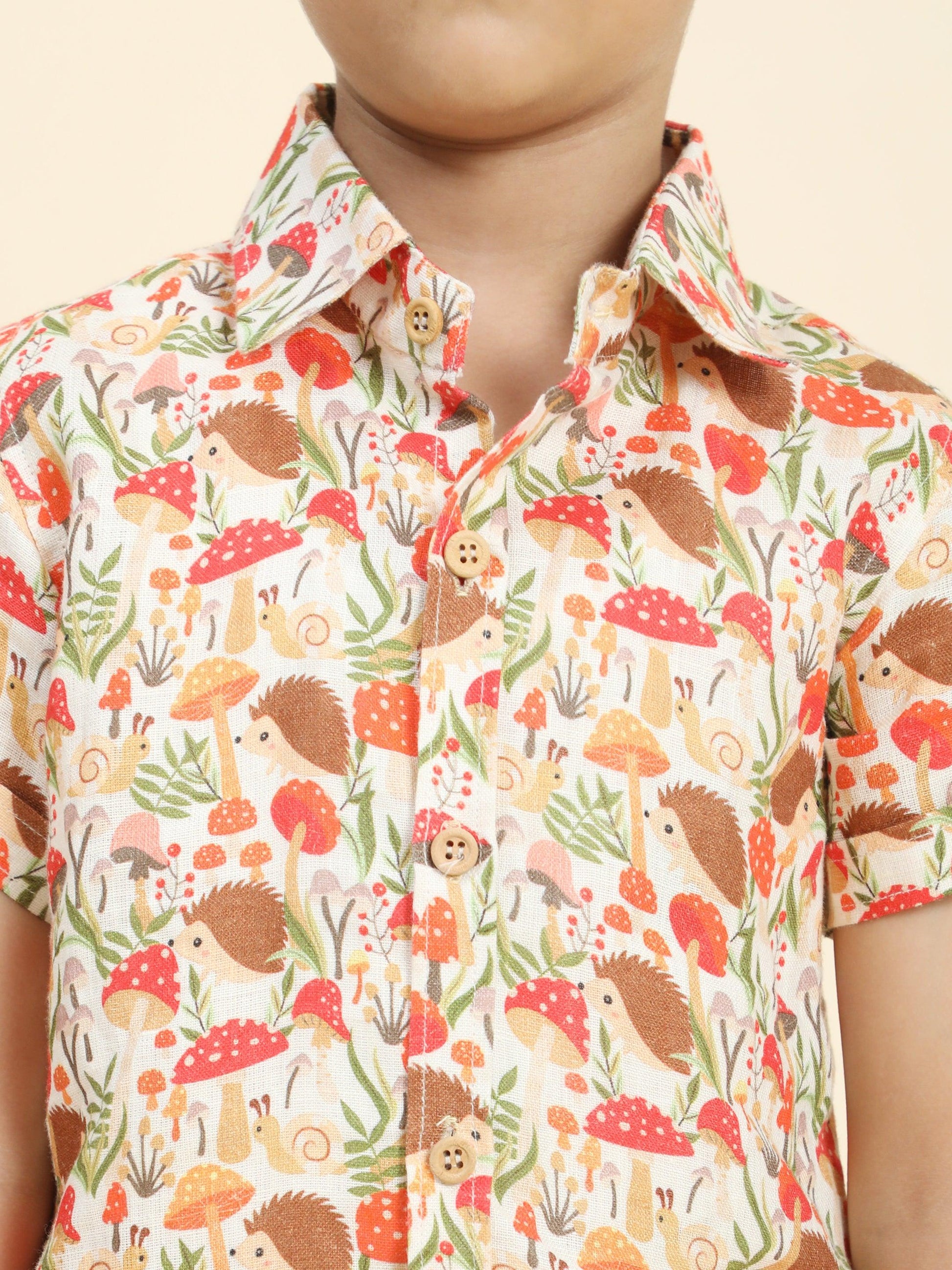 Mushrooms Printed Pure Linen Premium Co-ords - Funny Bones Clothings