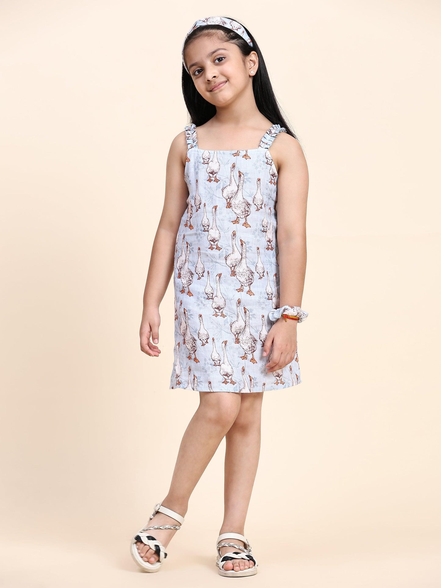 Goose Print Pure Linen Dress - Funny Bones Clothings