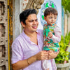 Monkey Print Satin Koti withPink Linen kurta Style Coord Pajama Set - Funny Bones Clothings