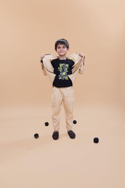 Jacket Pants Styled Pure Linen Co-ords (Beige Colour) - Funny Bones Clothings