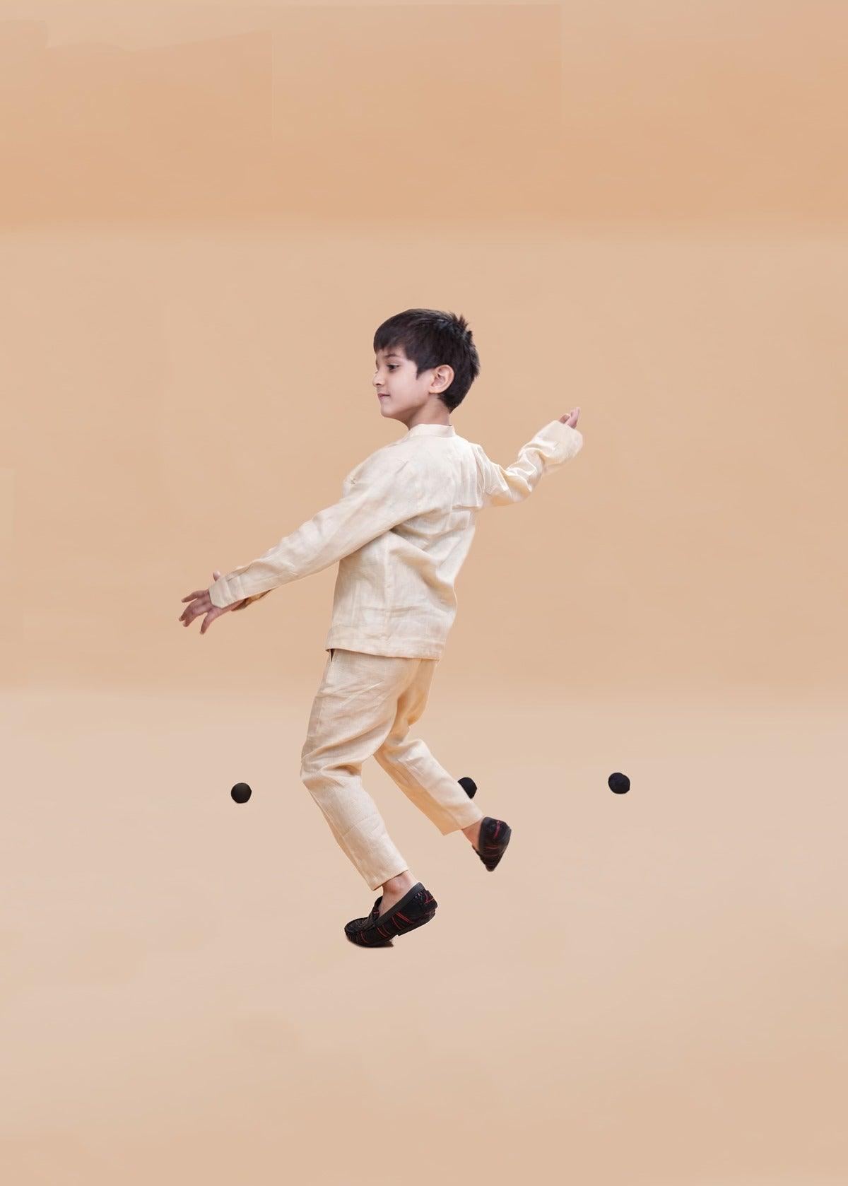 Jacket Pants Styled Pure Linen Co-ords (Beige Colour) - Funny Bones Clothings