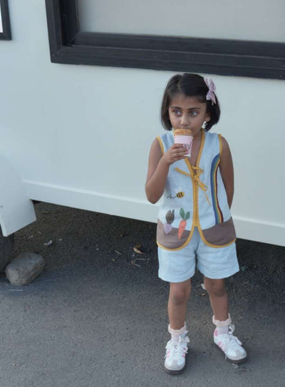 The Peony Cascade Applique Work Premium Linen Dress