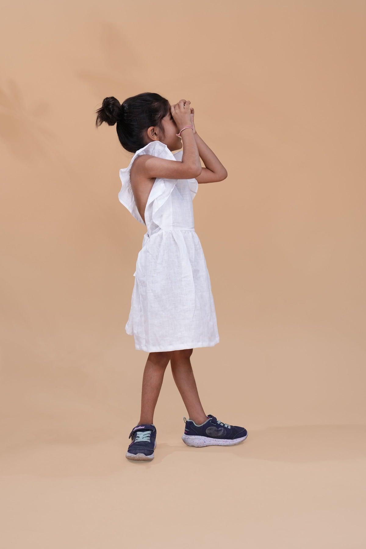 Pure White Above Knee Length Dress - Funny Bones Clothings