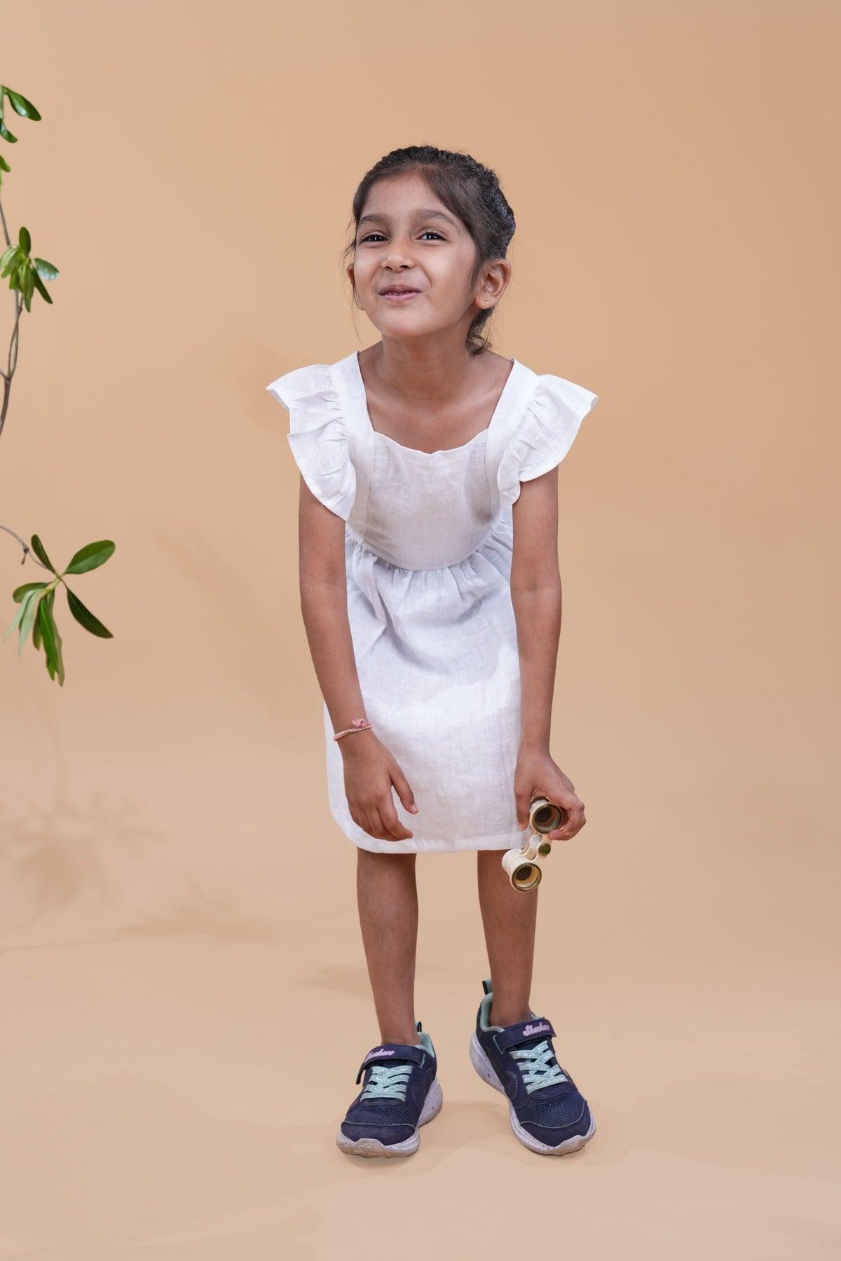 Pure White Above Knee Length Dress - Funny Bones Clothings