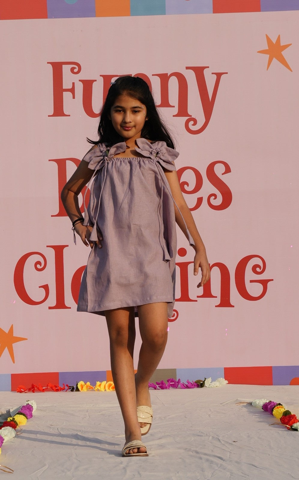 Dove Grey Blossom Frock Solid Premium Linen Dress