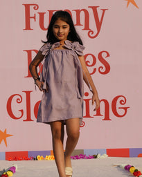 Dove Grey Blossom Frock Solid Premium Linen Dress