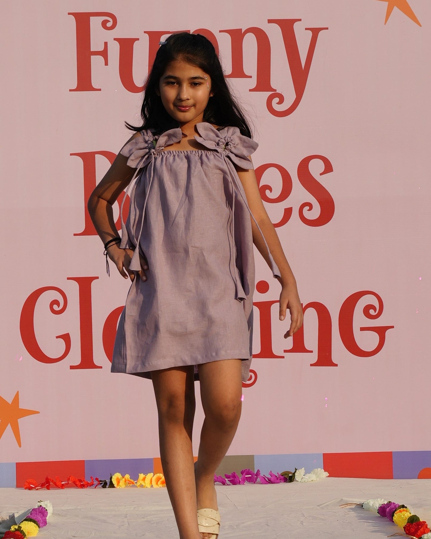 Dove Grey Blossom Frock Solid Premium Linen Dress