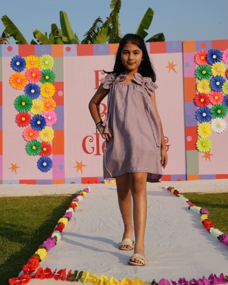 Dove Grey Blossom Frock Solid Premium Linen Dress