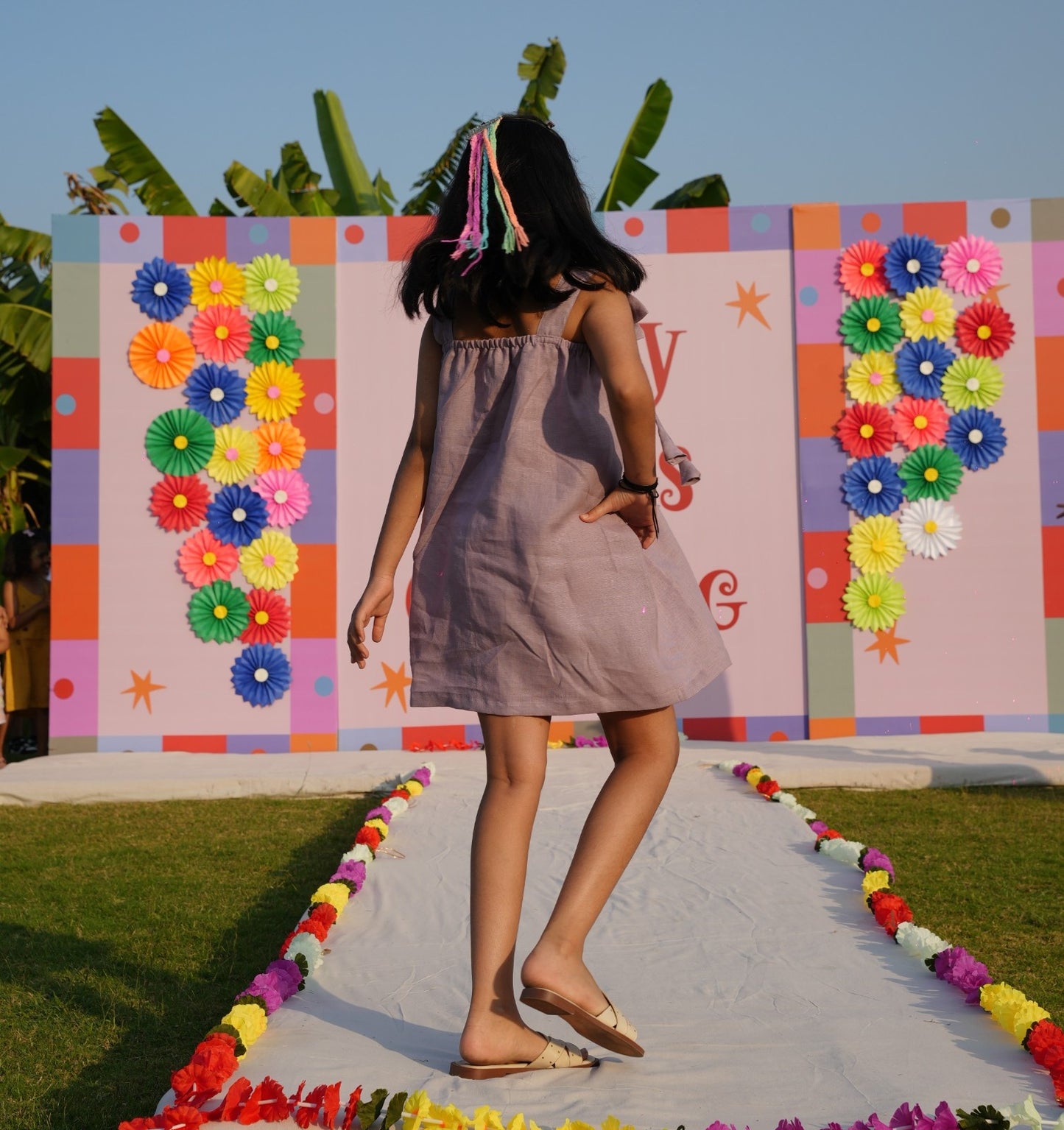 Dove Grey Blossom Frock Solid Premium Linen Dress