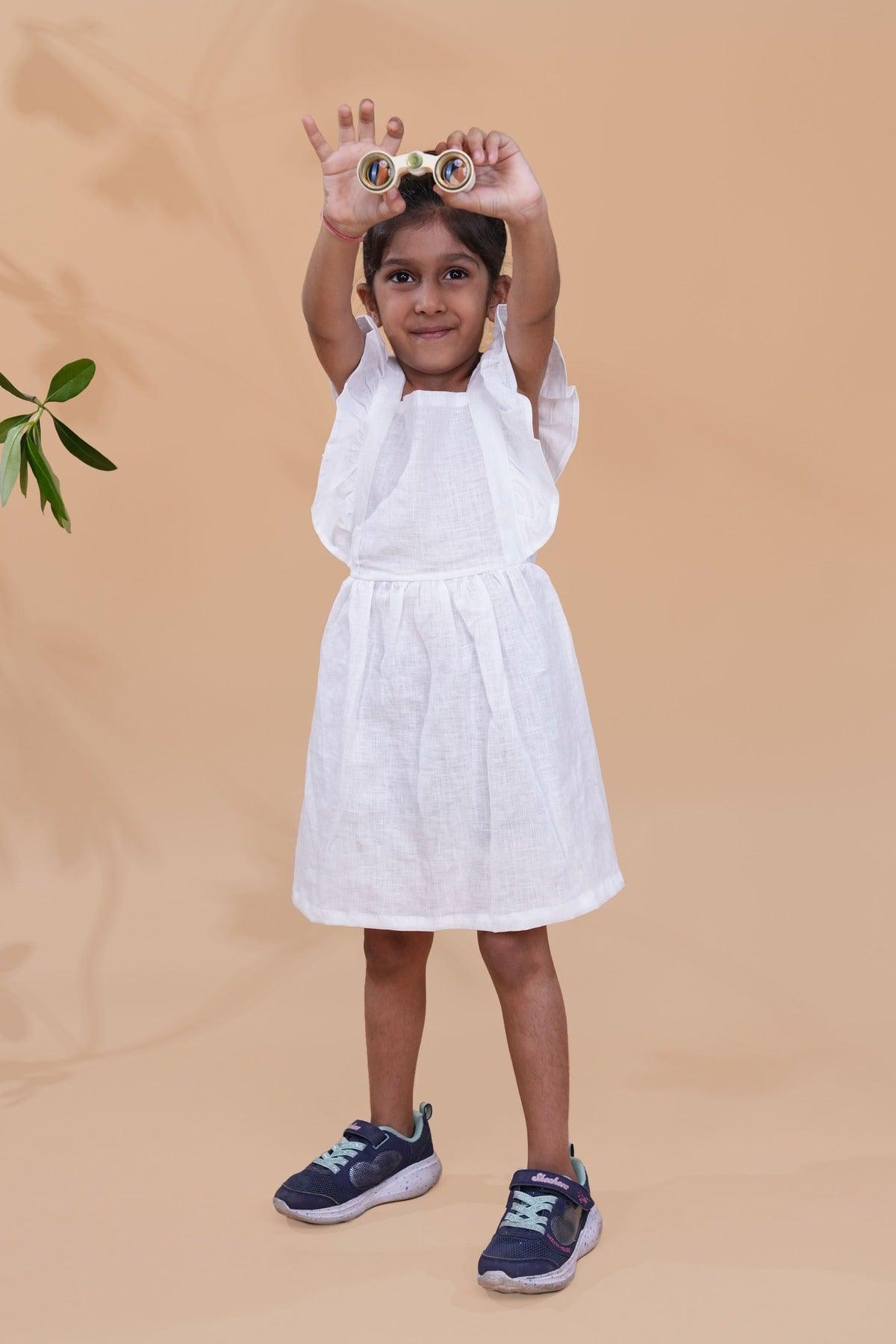 Pure White Above Knee Length Dress - Funny Bones Clothings