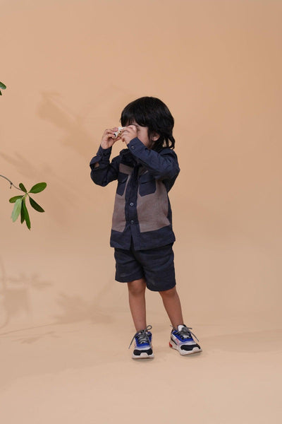 Designer Pocket Pure Linen Coord (Charcoal Grey brown Colour) - Funny Bones Clothings