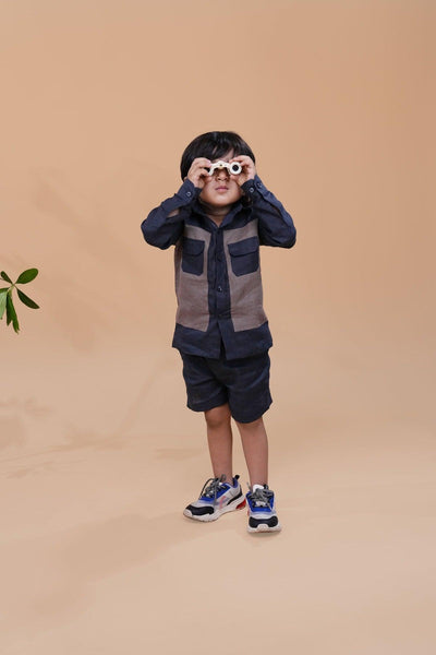 Designer Pocket Pure Linen Coord (Charcoal Grey brown Colour) - Funny Bones Clothings