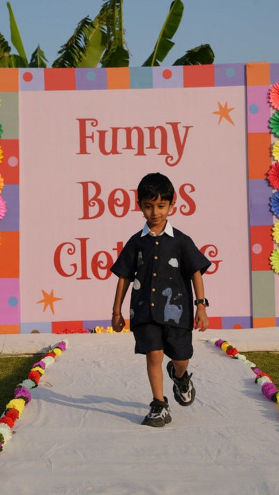 Ancient Valley Appliqué Handwork Premium Linen Coord Set - Dark Blue