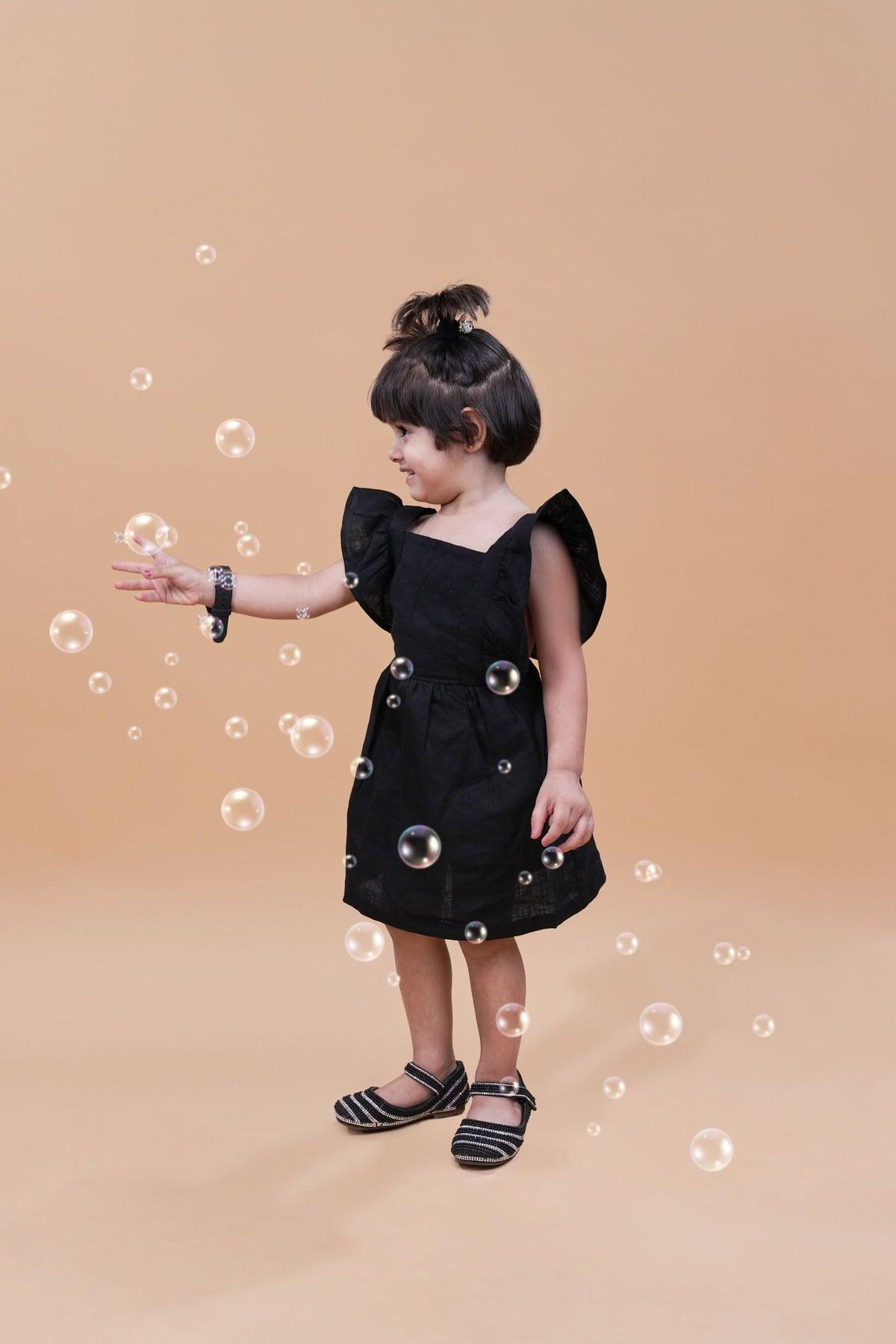Solid Black above knee Length Dress - Funny Bones Clothings