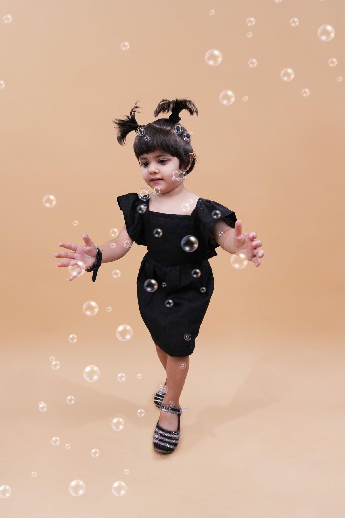Solid Black above knee Length Dress - Funny Bones Clothings