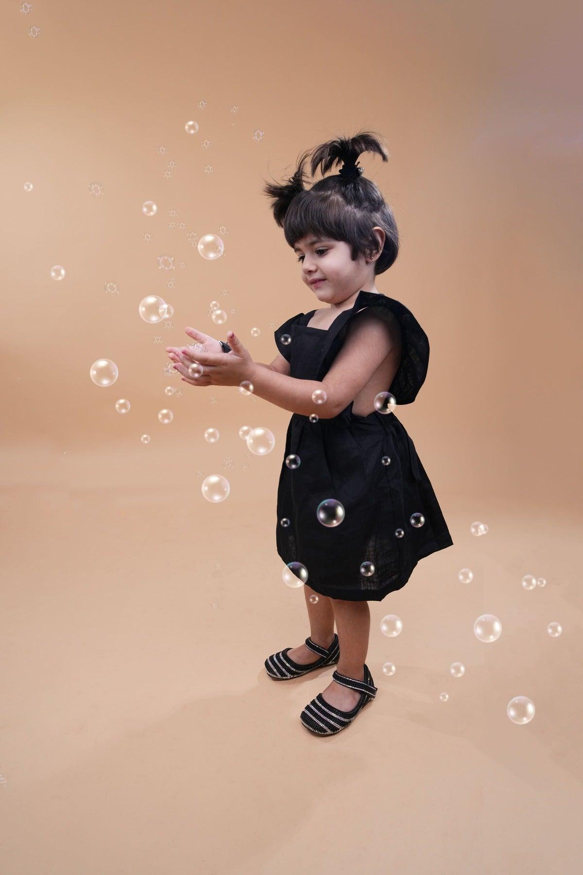 Solid Black above knee Length Dress - Funny Bones Clothings