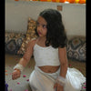 Pearls embedded Waterlife Handwork Pure Muslin Silk Top & Skirt Set - Off White Color - Funny Bones Clothings