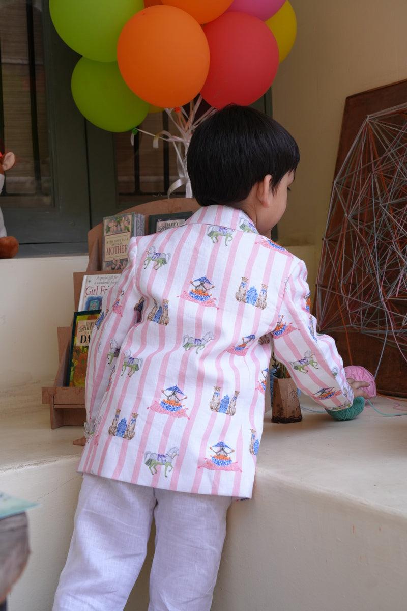 The Sultans Tapestary Printed Pure Linen Blazer Set