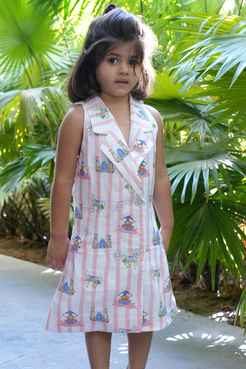 Sultan Tapestary Printed Pure Linen Blazer Dress