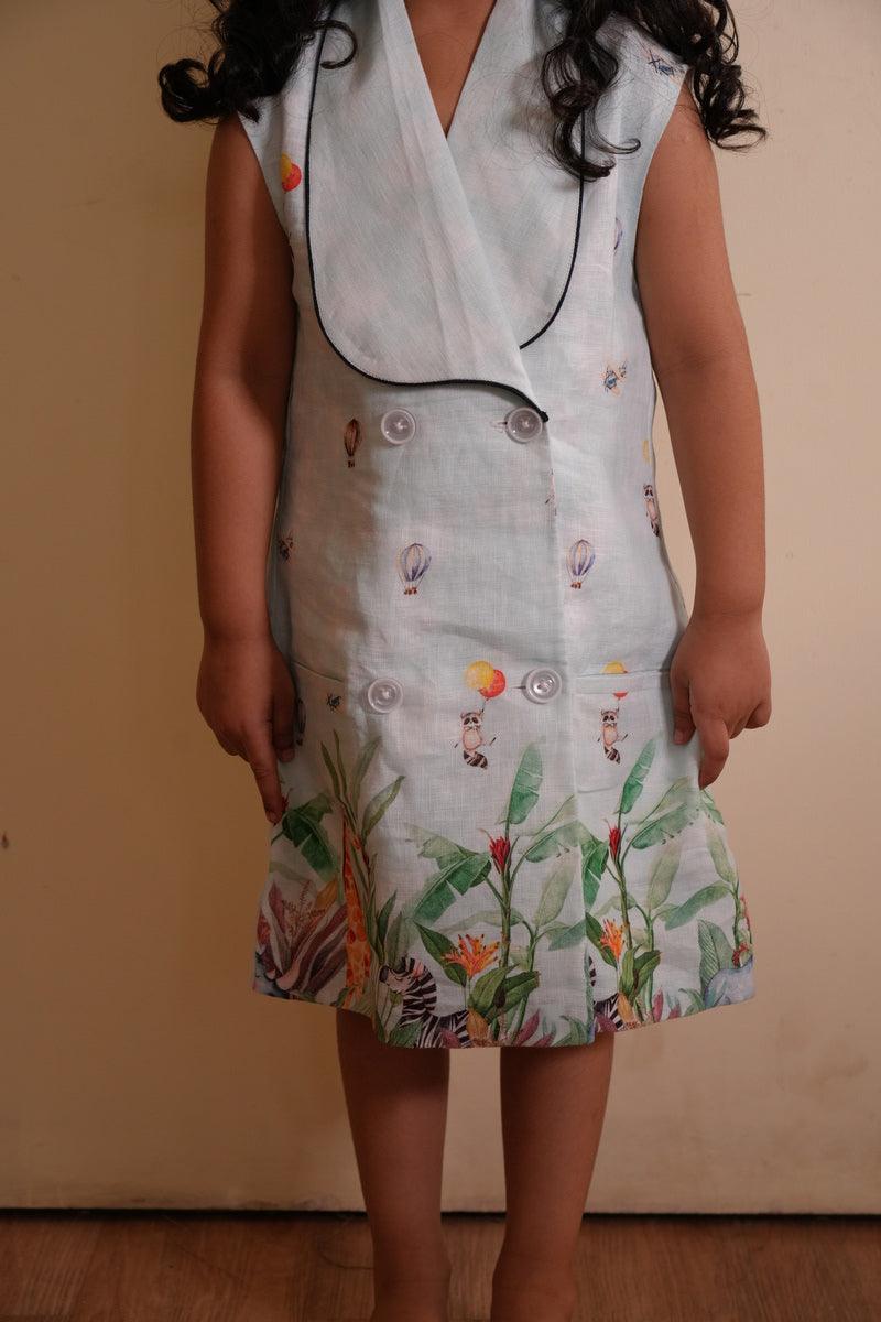 Nature Flight Printed Pure Linen BLazer Dress
