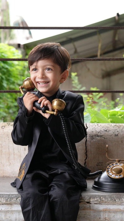 Royal Elephant Work Premium Satin Jodhpuri Open Jacket with Kurta Pajama Set - Funny Bones Clothings