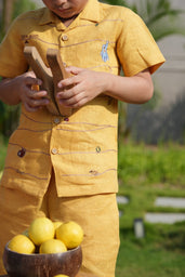 Mustard Twig Handwork Solid Premium Linen Coord Set