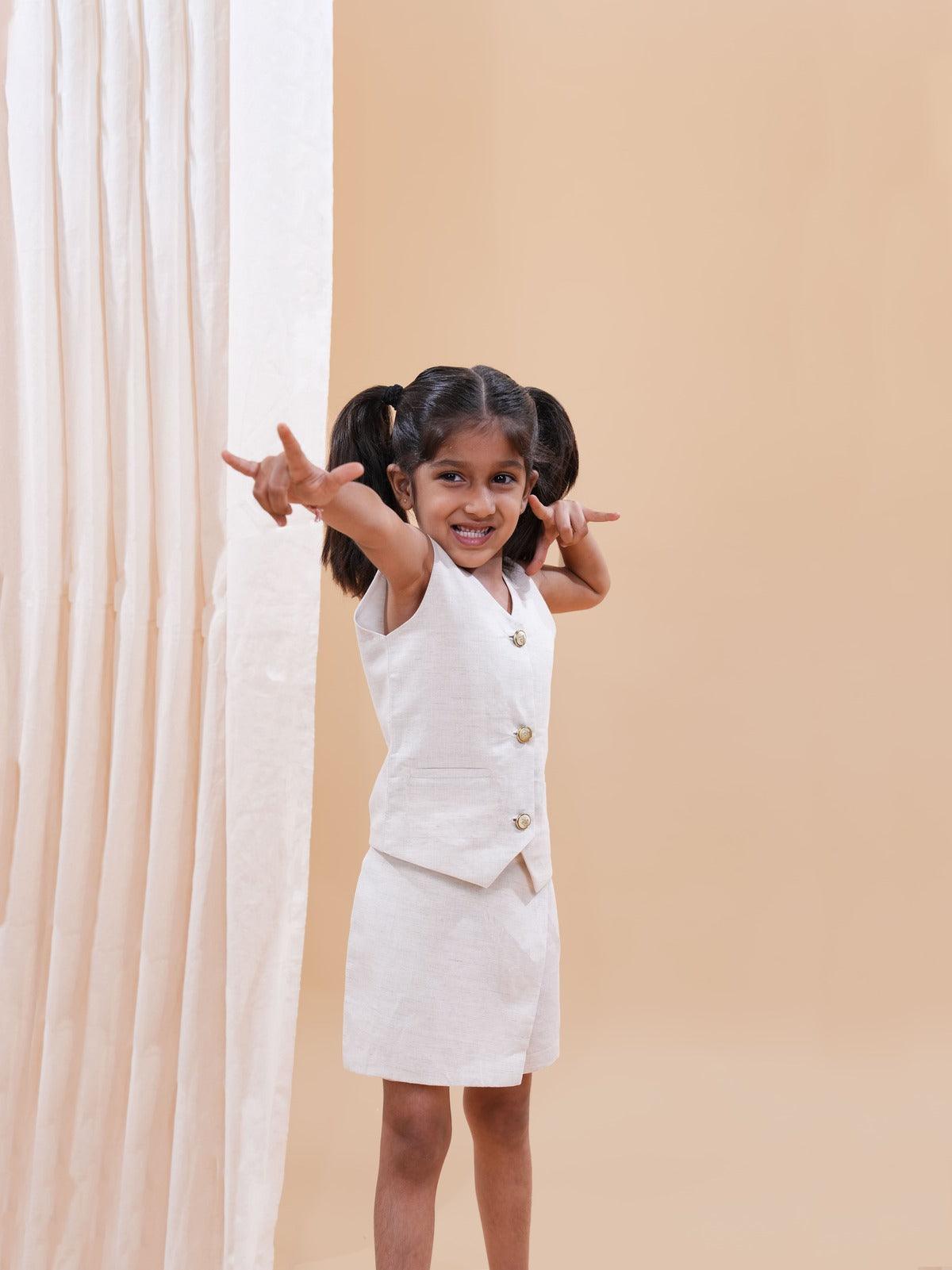 Waist Coat with Skirt Styled Shorts - Biege Colour - Funny Bones Clothings