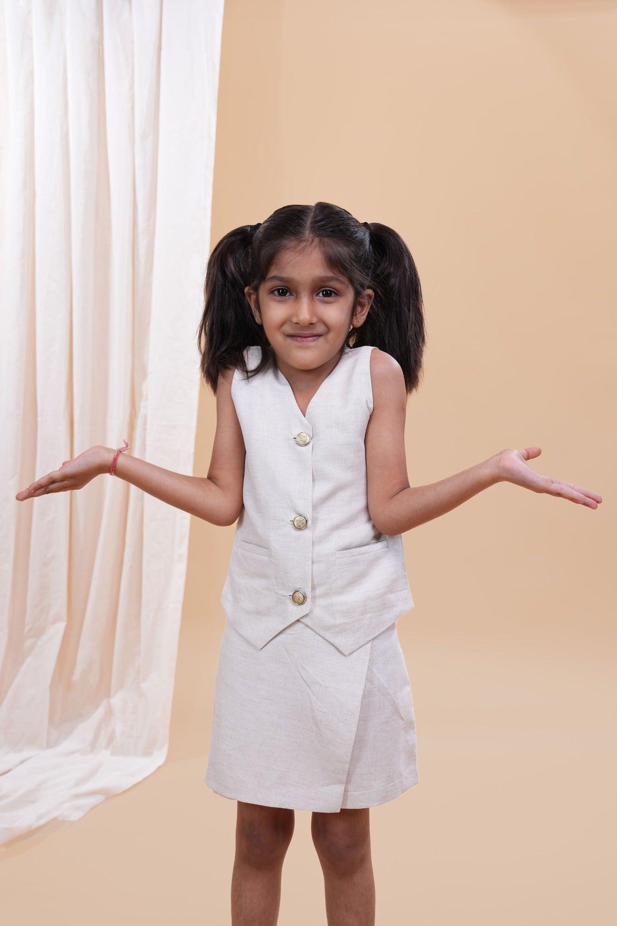 Waist Coat with Skirt Styled Shorts - Biege Colour - Funny Bones Clothings