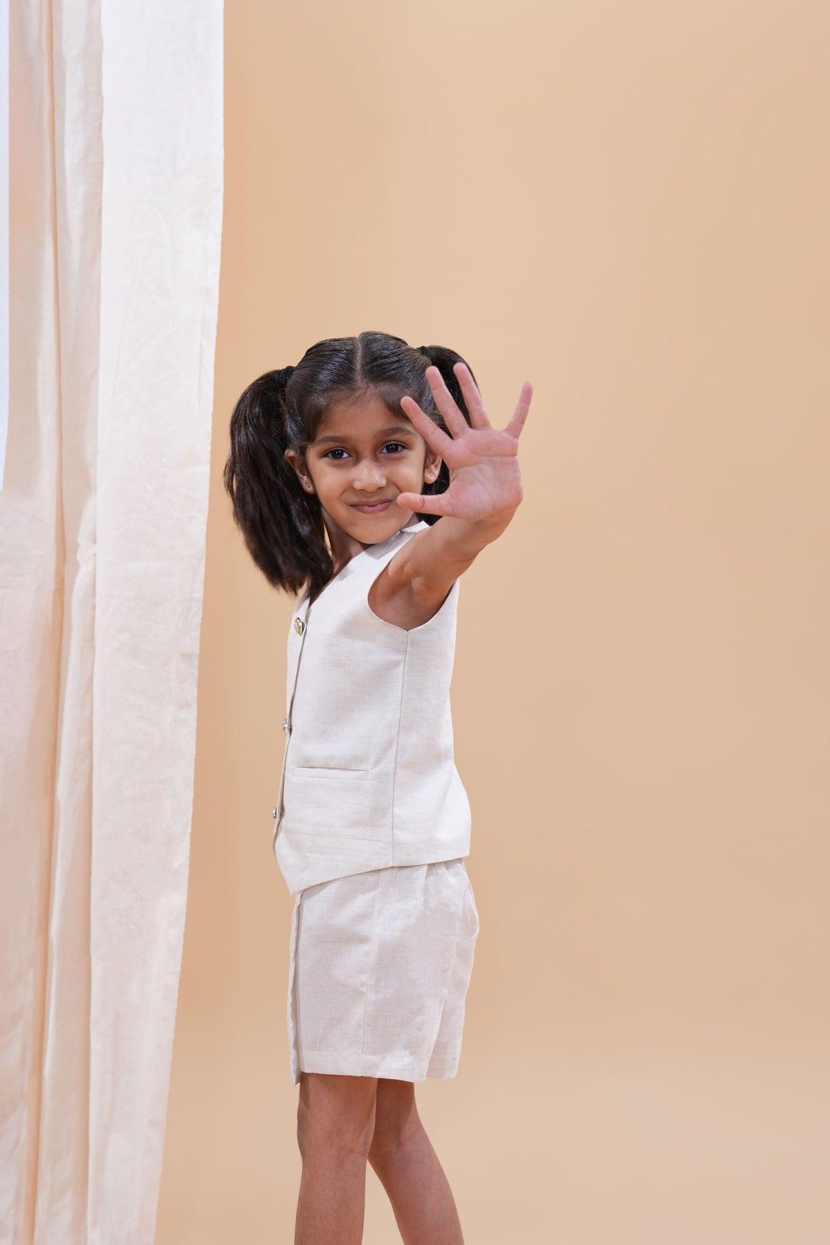 Waist Coat with Skirt Styled Shorts - Biege Colour - Funny Bones Clothings