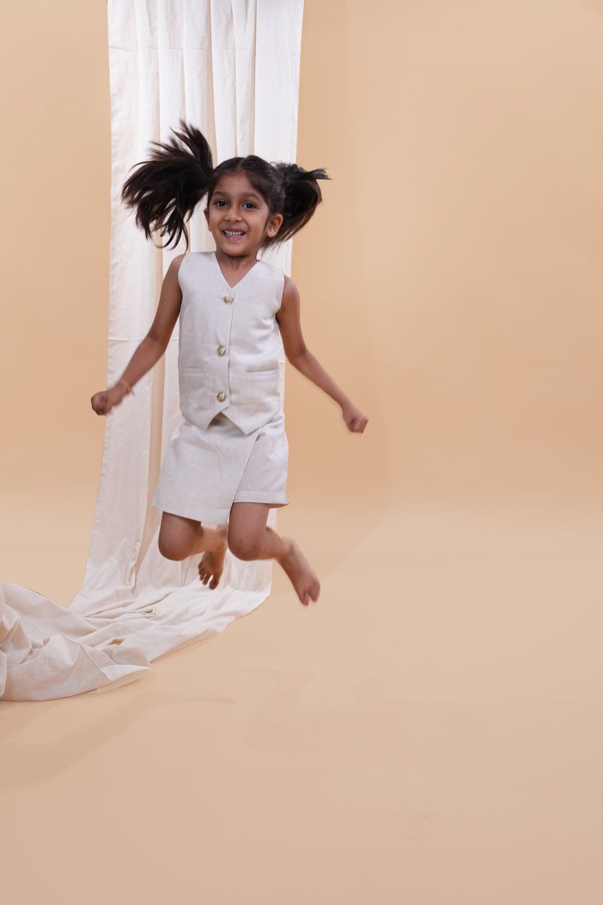 Waist Coat with Skirt Styled Shorts - Biege Colour - Funny Bones Clothings