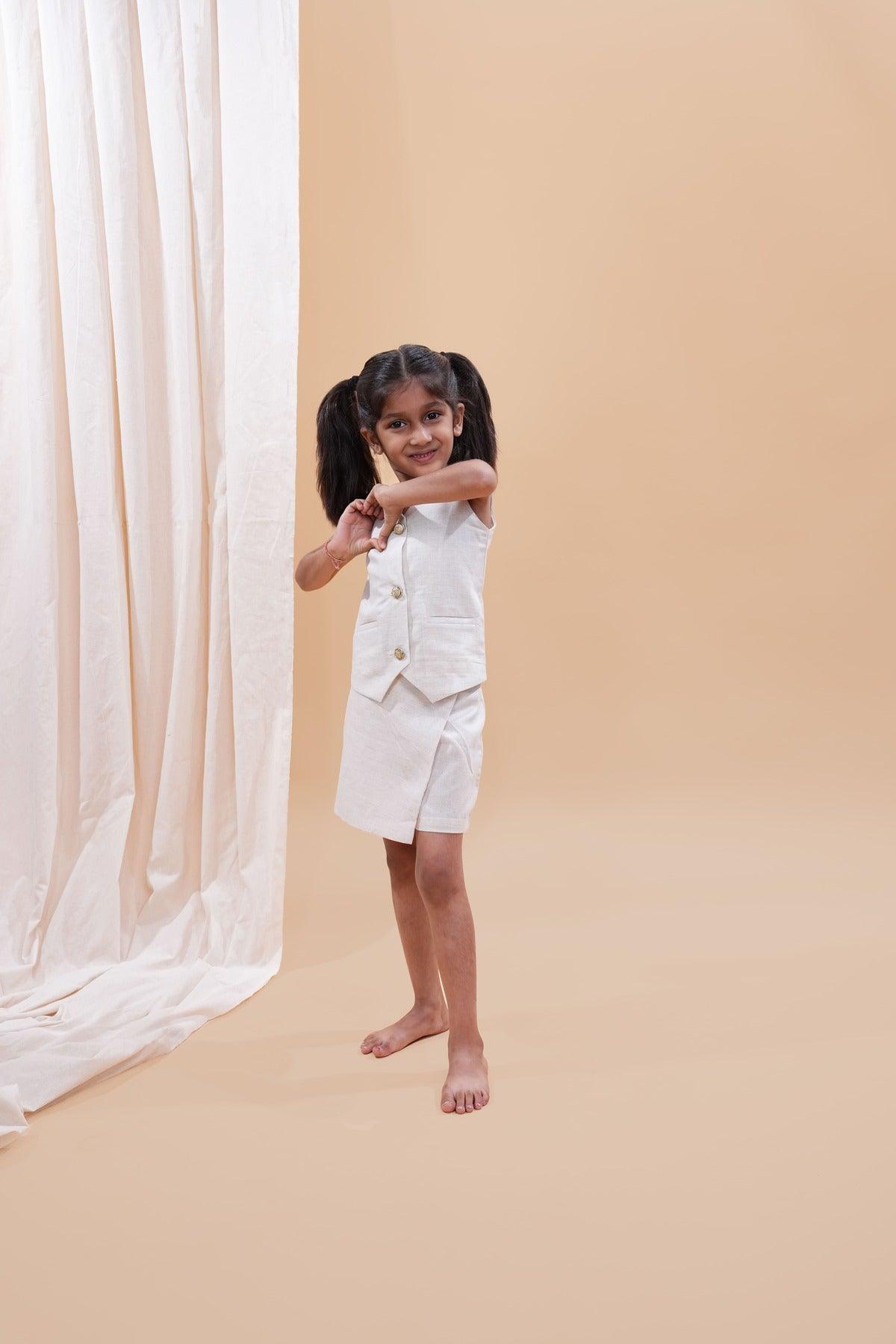 Waist Coat with Skirt Styled Shorts - Biege Colour - Funny Bones Clothings