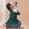 Bottle Green Pure Linen Full Sleeves Dress - Funny Bones Clothings