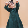 Bottle Green Pure Linen Full Sleeves Dress - Funny Bones Clothings