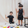 Waist Coat with Skirt Styled Shorts - Black Colour, Cotton Linen - Funny Bones Clothings