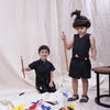 Unique Box Style Pure Linen Co-ord (Black Colour) - Funny Bones Clothings