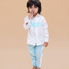 Striped Pure Linen Premium Co-ords - White - Sky Blue - Funny Bones Clothings