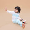 Striped Pure Linen Premium Co-ords - White - Sky Blue - Funny Bones Clothings