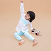 Striped Pure Linen Premium Co-ords - White - Sky Blue - Funny Bones Clothings