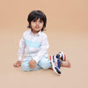 Striped Pure Linen Premium Co-ords - White - Sky Blue - Funny Bones Clothings