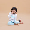 Striped Style White Sky Blue Color Pure Linen Shirt