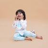 Striped Pure Linen Premium Co-ords - White - Sky Blue - Funny Bones Clothings