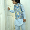 The Tropical Print Pure Satin Koti Pure Linen Kurta Pajama Set