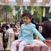 Solid Sky Blue Pure Linen Bandgala Blazer with White Kurta Pajama Set - Funny Bones Clothings