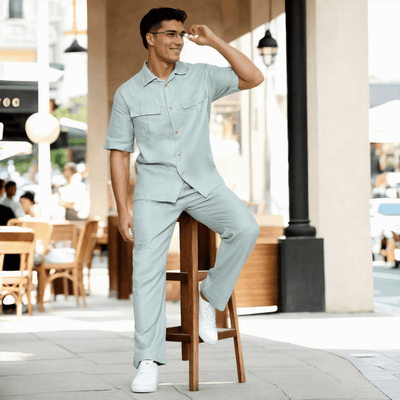 Solid Colour Pure Linen Co-ord Sets - Sea Green - Funny Bones Clothings