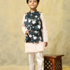 Lotus Print Satin Koti with Pink Kurta White Pajama Set - Funny Bones Clothings