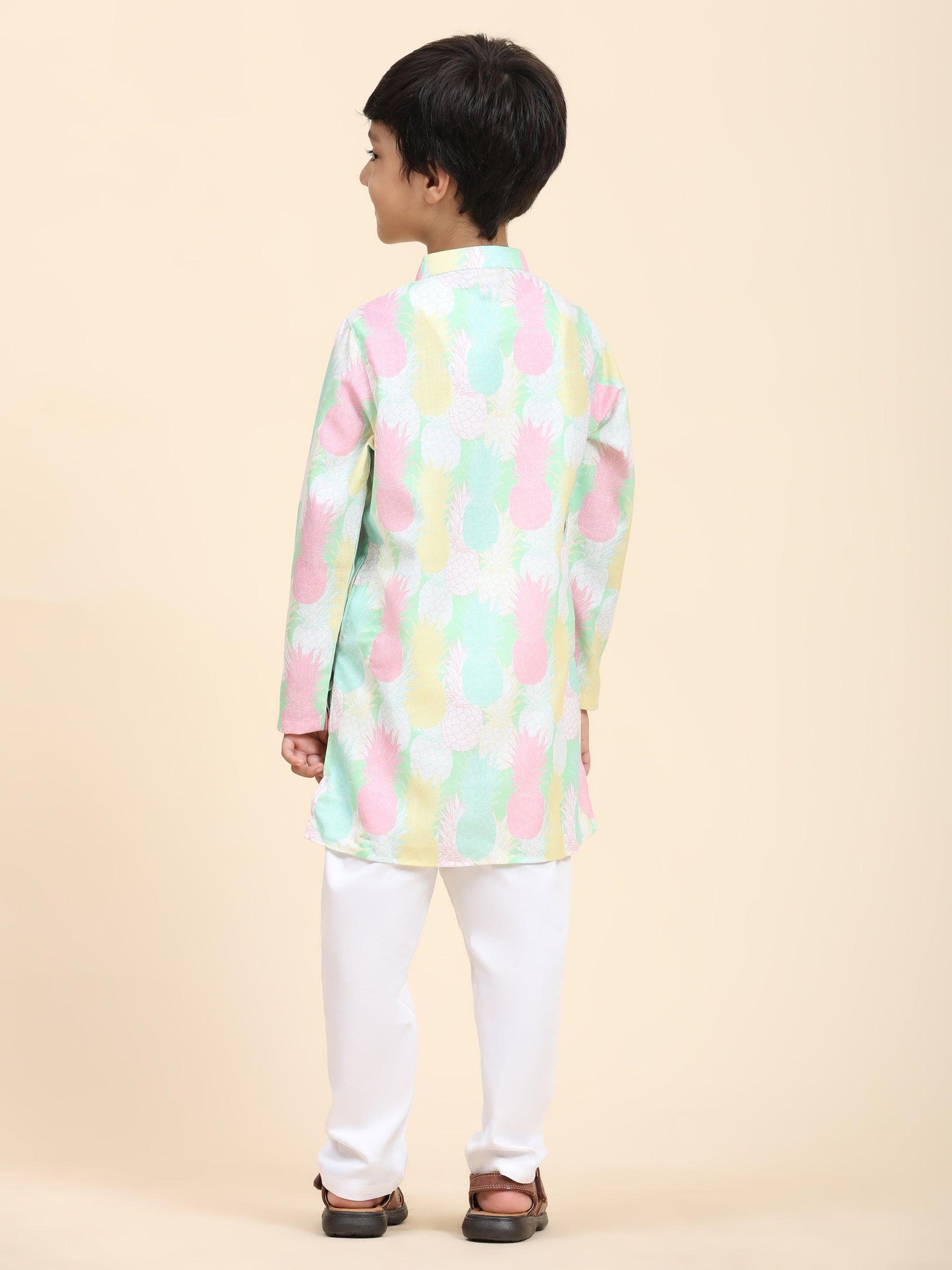 Pinapple Print Vestiario's Blend Linen Kurta Pajama Set - Funny Bones Clothings
