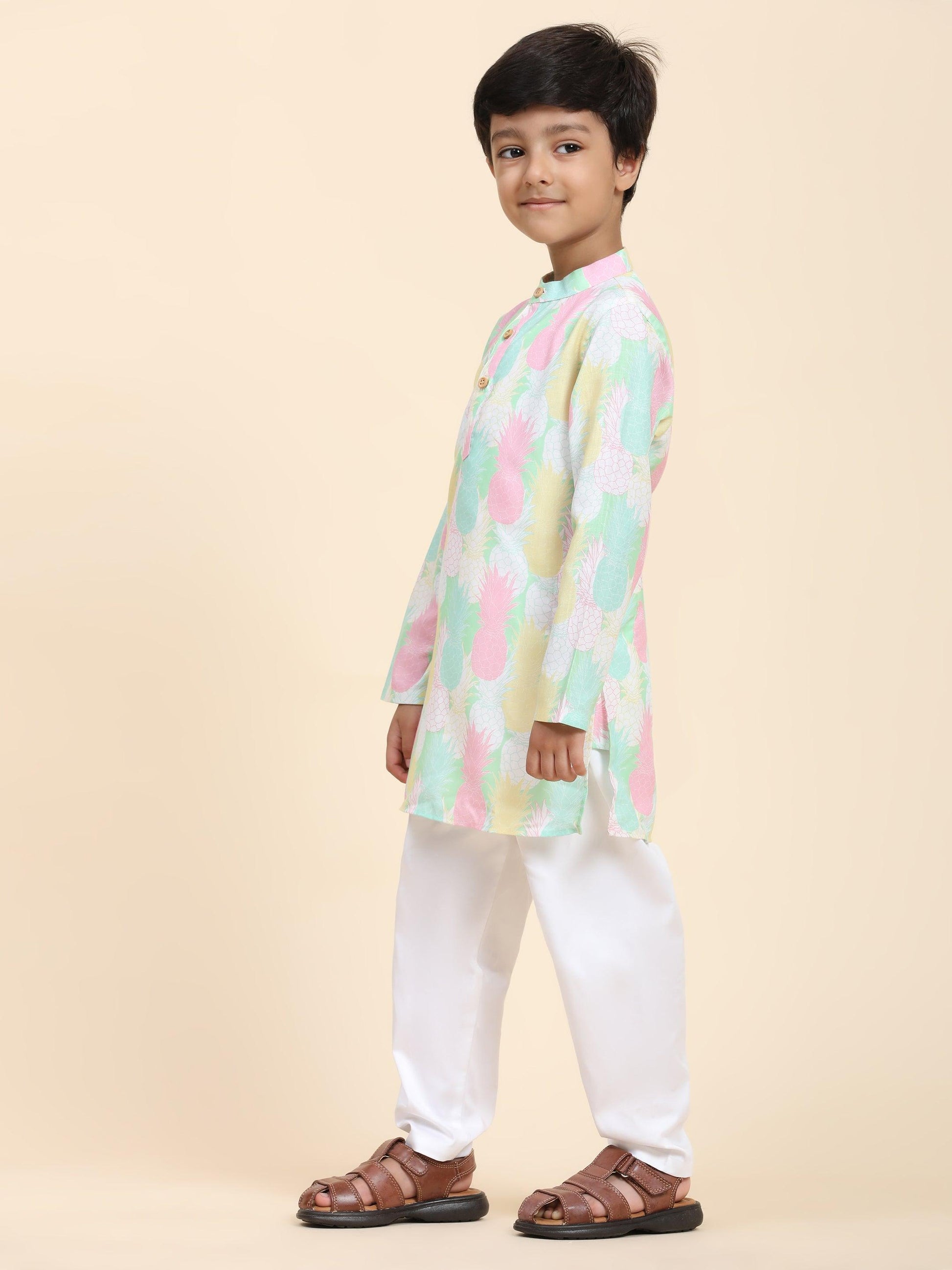 Pinapple Print Vestiario's Blend Linen Kurta Pajama Set - Funny Bones Clothings